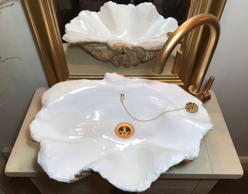 Giant Clam Shell Bathroom Sink Wash Basin Bowl Vessel Counter Top Cloakroom in a Bronze Fleck Sculpture Art image 3