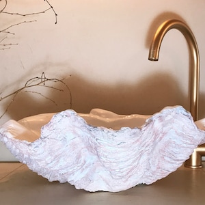 Giant Clam Shell Bathroom Sink Wash Basin Bowl Vessel Vanity Counter Top Cloakroom In Pink Blush Sculpture Art image 6