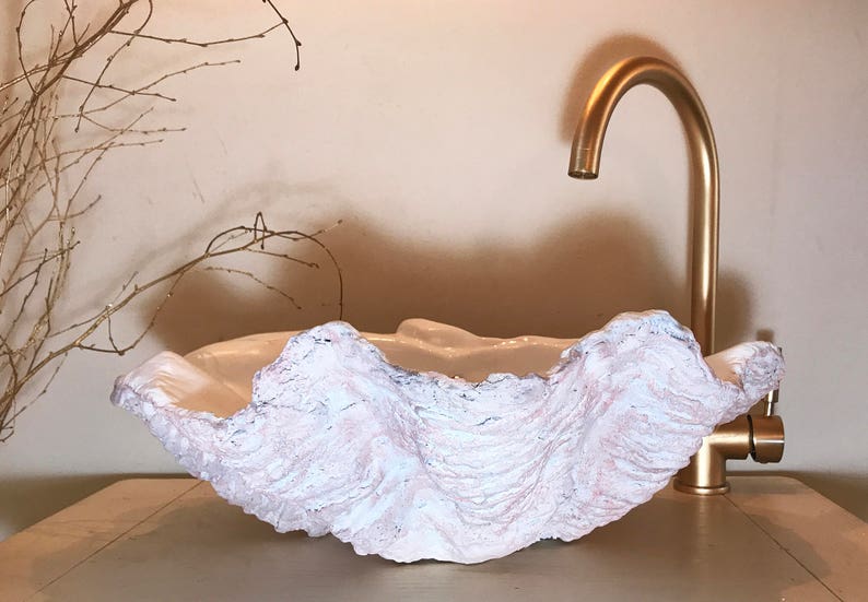 Giant Clam Shell Bathroom Sink Wash Basin Bowl Vessel Vanity Counter Top Cloakroom In Pink Blush Sculpture Art image 6