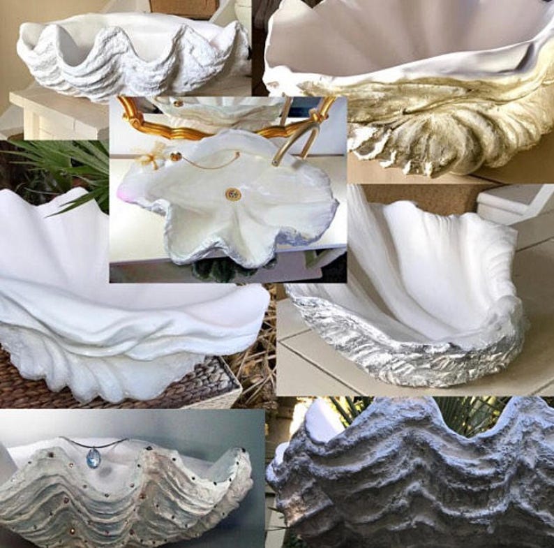 Giant Clam Shell Bathroom Sink Wash Basin Bowl Vessel Vanity Counter Top Cloakroom In Pink Blush Sculpture Art image 10