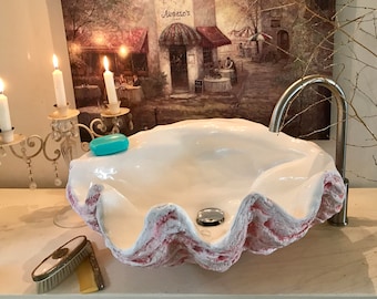 Giant Clam Shell Bathroom Sink Wash Basin Vessel Bowl Sculpture Art Counter Top Cloakroom In Soft Muted PINK