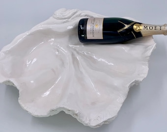 Plato de escultura de concha de almeja gigante blanca, adorno de cuenco hecho a mano para el hogar, el jardín, el patio, el invernadero, la decoración de interiores, regalo de Navidad