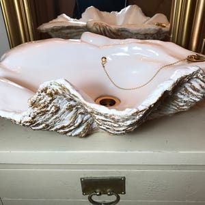 Giant Clam Shell Bathroom Sink Wash Basin Bowl Vessel Counter Top Cloakroom in a Bronze Fleck Sculpture Art image 2