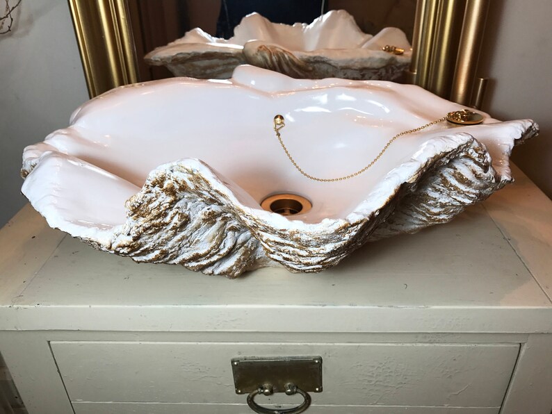 Giant Clam Shell Bathroom Sink Wash Basin Bowl Vessel Counter Top Cloakroom in a Bronze Fleck Sculpture Art image 2