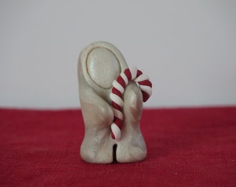 Handmade Christmas miniature with candy cane, miniature Christmas sculpture with candy cane, Christmas decoration candy cane, red and white