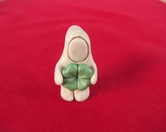 Good Luck gift, miniature Good Luck sculpture, miniature Good Luck figurine, four leaf clover sculpture