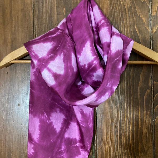 SALE Hand dyed silk scarf, pomegranate pink and pale pink silk scarf, shibori geometric pattern, jewel tones, shawl, wrap