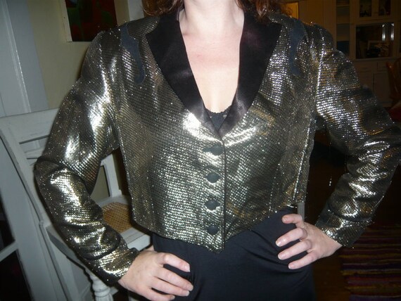 gold lamé stage jacket with musical theme - image 2