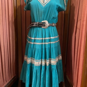 50s turquoise with silver trim patio/squaredance dress