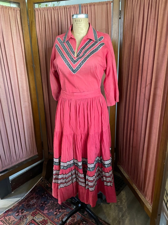 salmon red patio/fiesta blouse and skirt