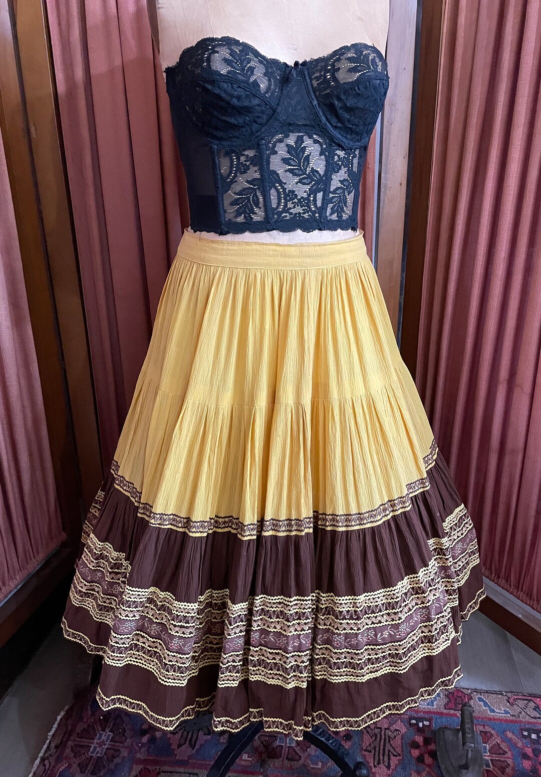 Yellow and Brown Square Dance Skirt, 60s Patio Skirt - Etsy