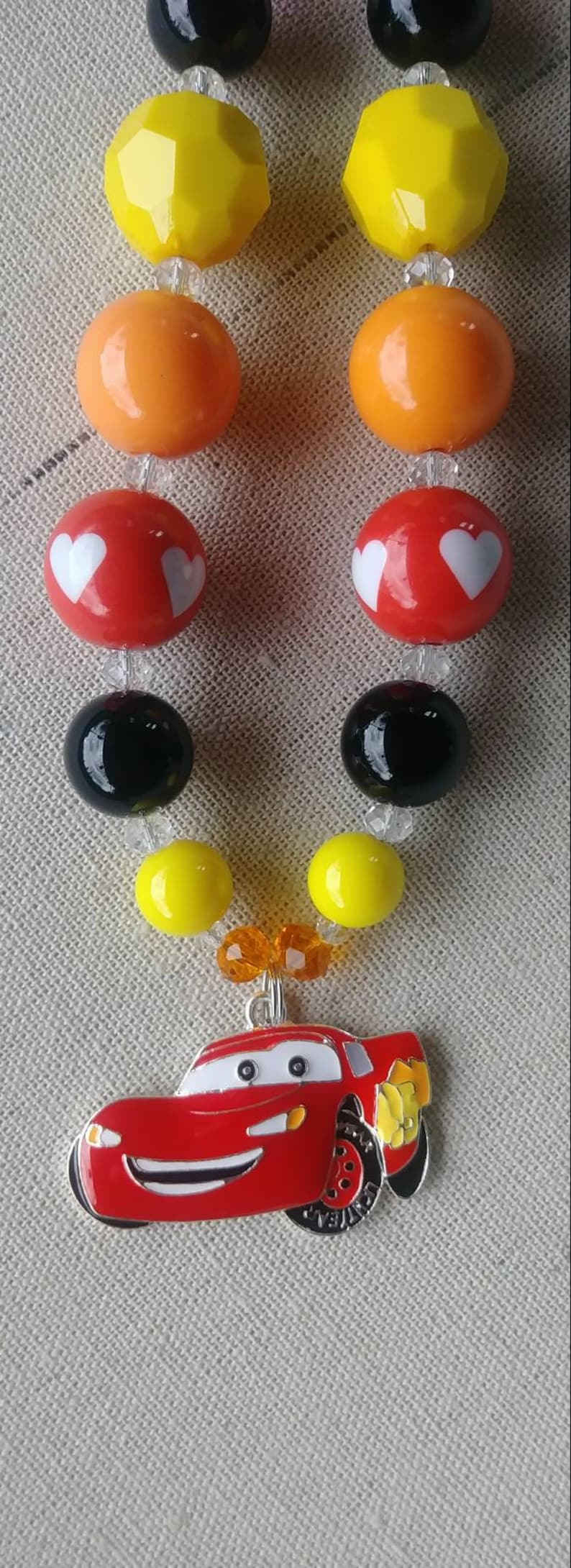 Lightening McQueen from Cars Bubble Gum Bead Necklace