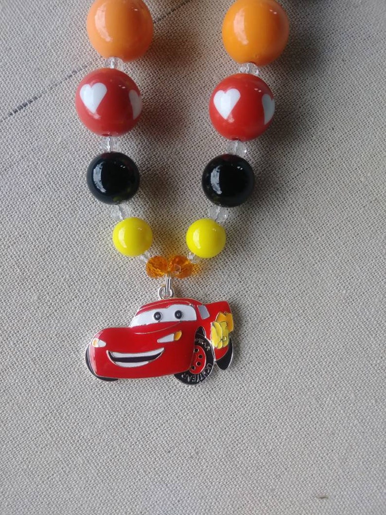 Lightening McQueen from Cars Bubble Gum Bead Necklace