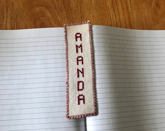 White cross stitch bookmark red Amanda birthday graduation baptism gift handmade embroidery
