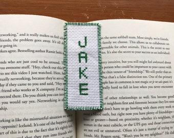 Cross stitch needlepoint bookmark embroidery Jake green white  boy name literature birthday anniversary graduation book baptism
