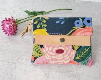 Minimalist Wallet- Large Floral by Rifle Paper Company Floral with Natural Leather Tab