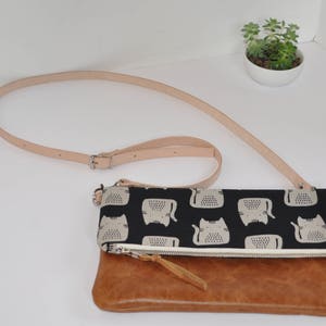 Cat and Brown Leather Crossbody Foldover Clutch, Fold Over Leather Purse Clutch, Foldover Clutch, Bag, Brown Leather image 7