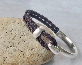 Hook 4mm Leather Cuff Bracelet, Dark Brown 4mm Leather Braided Cuff Bracelet, Minimalist Style, Boho Jewelry, Indie Style