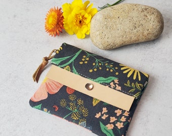 Minimalist Wallet- Starwberry Fields by Rifle Paper Company Floral with Natural Leather Tab