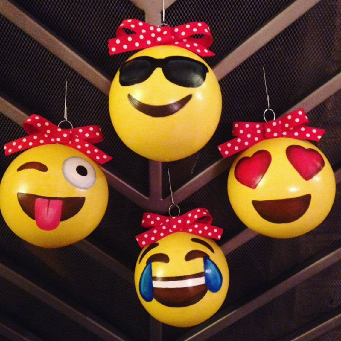 Hand Painted Emoji Ornaments Set of 4 Etsy
