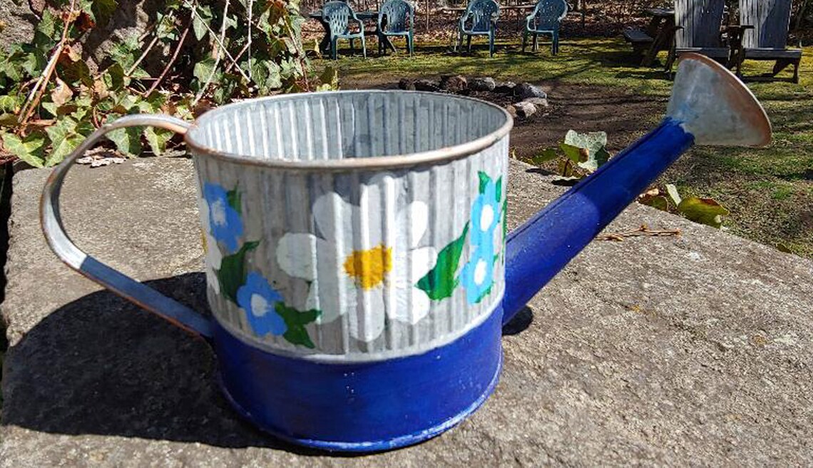 Tin Watering Can Watering Can Galvanized Tin Painted Etsy