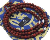 Tibetan Buddhist Genuine Rosewood Mala Prayer 108 Beads With Silver Spacers Free Silk Pouch
