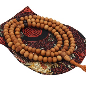 Tibetan Buddhist Genuine Sandal Wood Mala / Rosary 108 Sandal Wood & Rose Wood Beads / Free Silk Pouch
