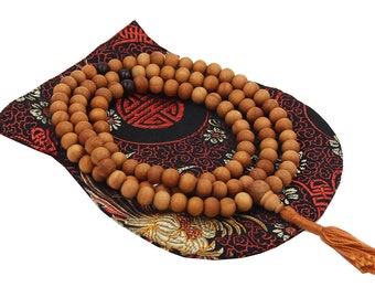 Tibetan Buddhist Genuine Sandal Wood Mala / Rosary 108 Beads / Free Silk Pouch