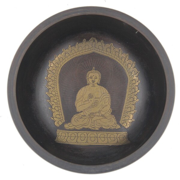 Tibetan Buddhist Buddha Singing Bowl - Collector Dark Patina 6.75 Inches Heart Chakra