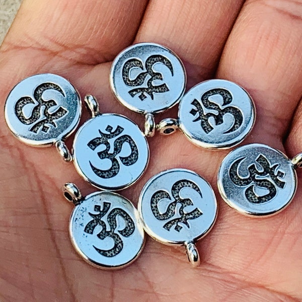 Om Charms , Om Drops, Jewellery Findings,Lead Free Silver Plated Pewter.