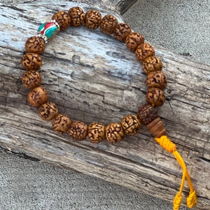 Hindu Yoga Natural Rudraksha 21 Beads Adjustable Wrist Mala Bracelets Free Pouch
