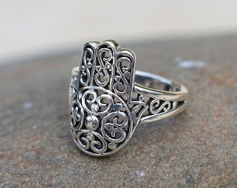Princess Kylie Oxidized 925 Sterling Silver Hamsa Hand Stamp Ring Princess Kylie Oxidized 925 Sterling Silver Hamsa Hand Stamp Ring