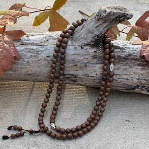 Tibetan Meditation Nyatoh Wood 108 Beads Mala, Prayer Beads, Buddhist Prayer Beads, Wood Mala Yoga Necklace, Hindu Prayer Beads
