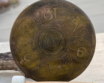 Tibetan Om Mani Gong 14 Inches Diameter Handmade, Temple Gong Healing, Mindfulness Meditation