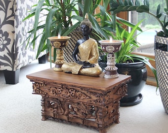 FAST SHIPPING!!! Solid Wood Hand Carved Tibetan Buddhist Prayer Shrine Altar Meditation Table