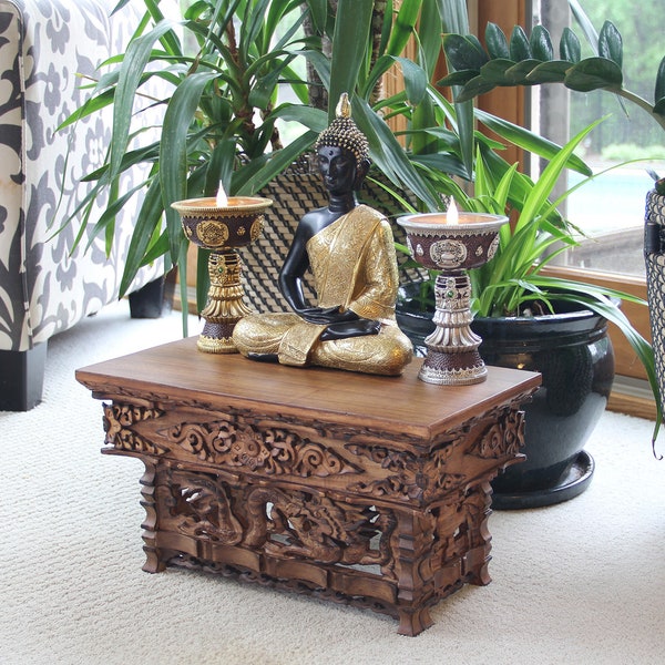 FAST SHIPPING!!! Solid Wood Hand Carved Tibetan Buddhist Prayer Shrine Altar Meditation Table