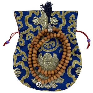 Tibetisch-buddhistische Mala aus echtem Sandalenholz / Rosenkranz 108 Perlen / Gratis Seidenbeutel Sandal Wood w/ Lapis