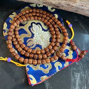Hindu Natural Rudraksha Mala Rosary 108 Beads Free Pouch