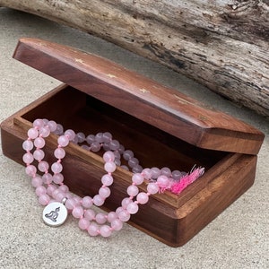 Rose Quartz 108 Beads Knotted Mala Prayer Meditation Yoga Chakra With Free Wooden Gift Box - Fast Shipping