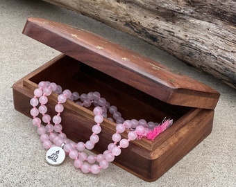 Rose Quartz 108 Bead Mala: Knotted Prayer Beads with Gift Box