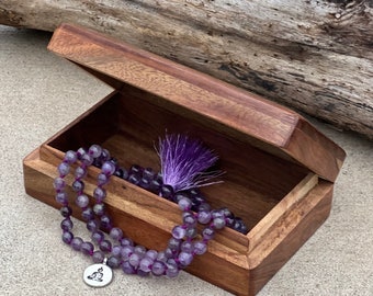 Amethyst 108 Perlen geknotete Mala Gebet Meditation Yoga Chakra mit kostenloser Holz-Geschenkbox - Schneller Versand