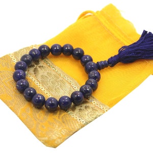 Tibetan Lapis Lazuli 18 Beads Wrist Mala Bracelet for Meditation With Free Pouch
