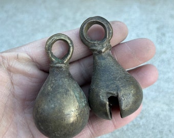 Pair of Antique Vintage Horse Sleigh Bronze Bells Rich Patina
