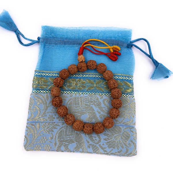 Light Color Rudraksha 18 Beads Wrist Mala Bracelets Multi Color Tassel Free Pouch