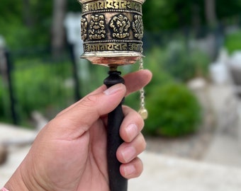 Tibetan Hand Held Buddhist Spinning Prayer Wheel 8 Lucky Symbols