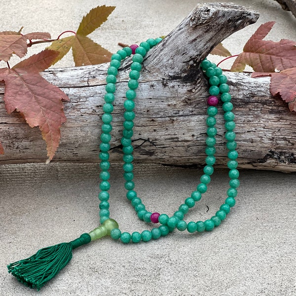 Tibetan Aventurine 108 Beads Mala Meditation Yoga With 3 Marker and Guru Bead