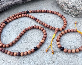 Tibetan Buddhist Genuine Sandal Wood Adjustable Mala Set / Meditation Mala / Free Silk Pouch