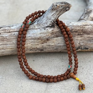 Hindu Yoga natürliche Rudraksha 108 und 21 Perlen Mala Halskette Armband Free Pouch