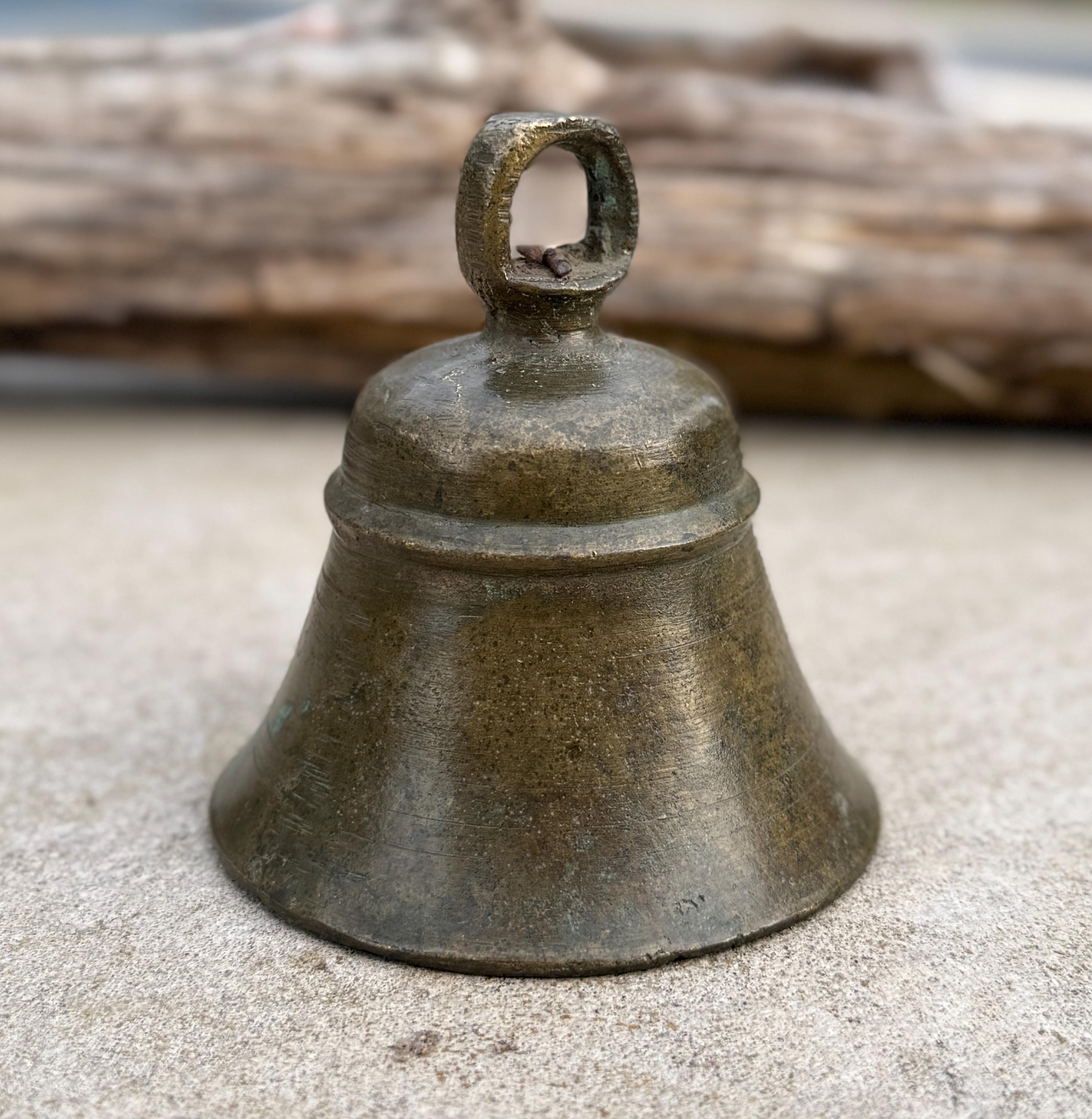 Old Antique Bronze/Brass Hand-Crafted Cow/Temple Bell – Traditional Indian Ornaments Rich Patina