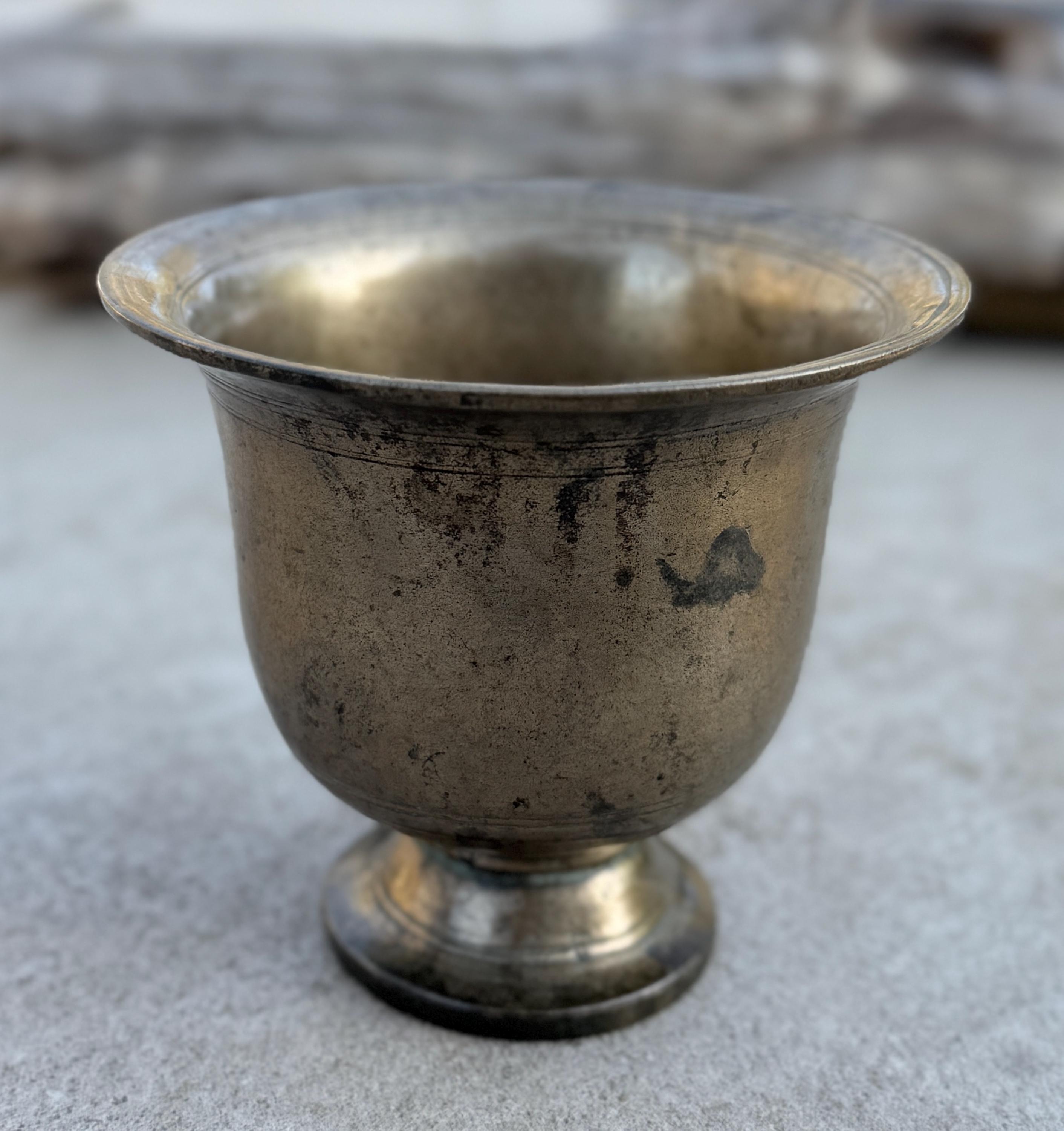 Antique Mughal Heavy Bronze Drinking Cup with Pedestal - 17th-18th Century India